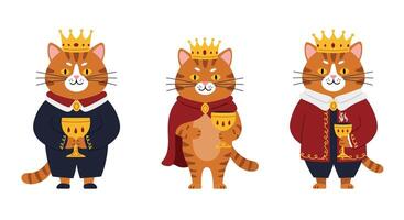 Cat character transformation in royal attire with minimal flat design art vector