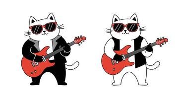 Cat playing guitar in stylish outfits with sunglasses in minimal art vector