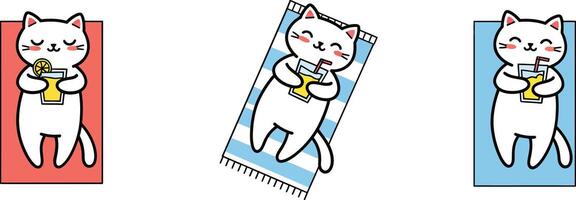 Cat enjoying drinks in flat style art illustration showcasing relaxation transitions vector
