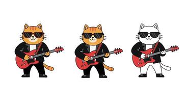 Cartoon cat musicians transitioning from one frame to another in flat art vector