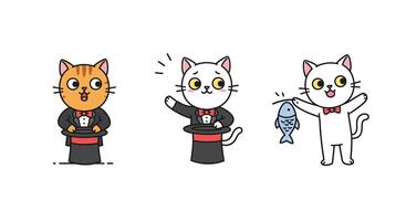 Cats performing magic tricks in flat and colorful art illustration vector
