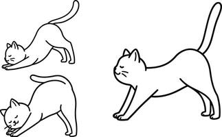 Cat stretching in three poses with flat design style art vector