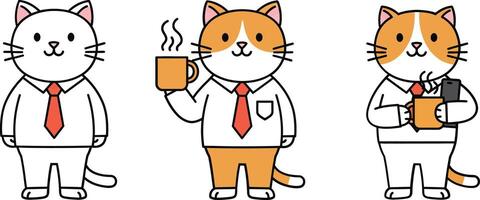 Cats in Business Attire Transitioning from Empty Hands to Holding Coffee Illustration vector