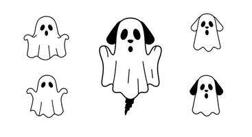 Cute ghost dog transformation in playful flat art style with various expressions in illustration vector