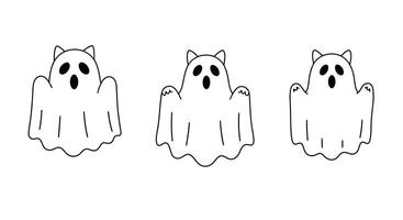 Cute ghost characters in playful expressions with minimal design style illustration vector