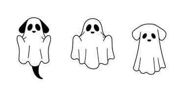 Cute dog character transformation from puppy to ghost in flat illustration vector