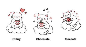 Cute cat character transformation in flat style illustration with cozy themes and playful elements vector