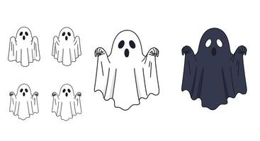 Ghost character transformation from minimal outline to detailed flat illustration vector