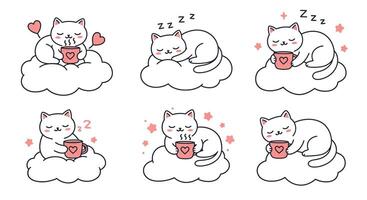 Cute cat character transformations in flat design style illustration vector