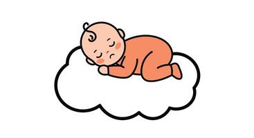 Sleeping baby on a fluffy cloud in minimal flat design art vector