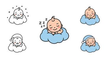 Cute baby expressions in fluffy clouds with minimal design style art vector