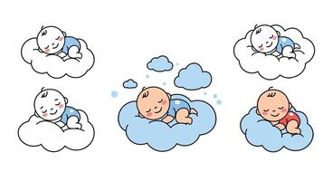 Cute baby sleeping on clouds in minimal illustration style with cheerful expressions and playful elements art vector