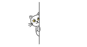 Cat peeking around a corner in flat, minimal design illustration vector