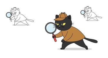 Detective cat character in flat style engaging in sleuthing action illustration vector