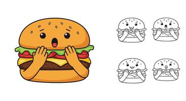 Surprised burger character expression change in flat art vector