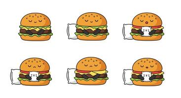 Cute hamburger character transformation in flat and colorful illustration vector