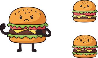 Burger character transformation in flat and colorful art style vector