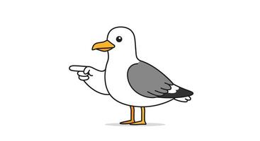 Seagull character pointing with wing in minimal flat design art vector
