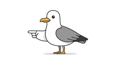 Seagull character pointing with its wing in flat art style illustration vector