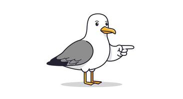 Seagull character design with flat style pointing gesture in art vector