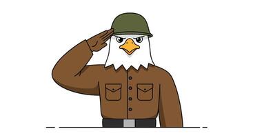 Eagle character in military uniform saluting in flat art style vector