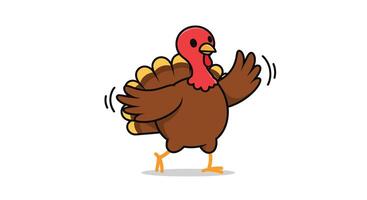 Happy turkey character dancing with vibrant colors in flat art vector