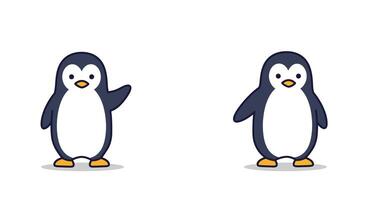 Cute penguin waving in flat design style, cheerful expression in art vector