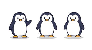 Cute penguins in flat style illustrating playful gestures in art vector