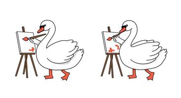 Swan painting on canvas in flat design style, showcasing artistic creativity in art vector
