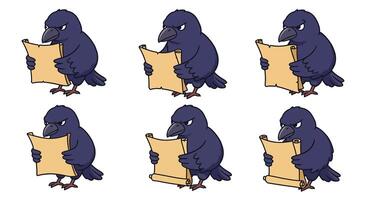 Crow reading a scroll in minimal flat design illustration vector