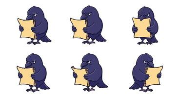 Animated bird character reading a document with flat design art vector