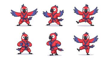 Colorful parrot character design in flat style showcasing dynamic movement art vector