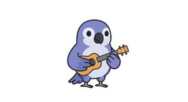 Cute blue bird playing ukulele in a flat and minimal style art vector