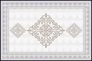 Damask patterns feature intricate, symmetrical motifs inspired by floral or ornamental designs. Often elegant and timeless, rugs. vector