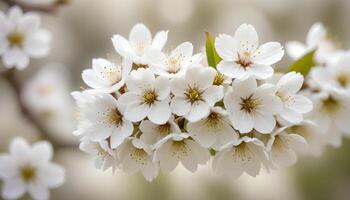 A cluster of pristine white cherry blossoms in full bloom, showcasing spring's delicate beauty. photo