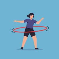 Person performing hula hoop exercise in flat design style art vector