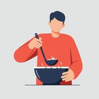 Man cooking with ladle in detailed flat art style vector