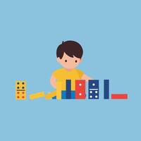 Child playing with colorful dominoes in flat design art vector