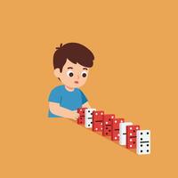 Child playing with colorful dominoes in a flat minimal art style vector