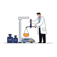 Scientist using scale to measure liquid in flat art illustration vector
