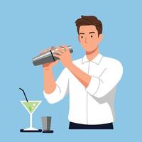 Bartender shaking cocktail in minimal flat illustration style for drink enthusiasts vector
