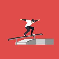 Skateboarder performing tricks on a rail in minimal art vector