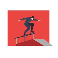 Skateboarder Performing a Trick on a Rail in Flat Art vector
