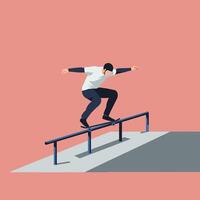 Skater performing a trick on a rail in minimal art style vector