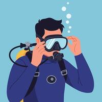 Diver preparing for underwater exploration in flat art style t5g5 vector