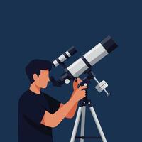Person using telescope with flat design style in art vector