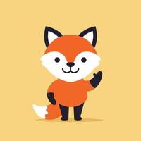 Cute cartoon fox character waving in a flat design art vector