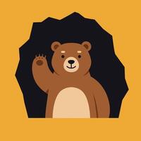 Friendly bear waving hello in flat minimal art style vector