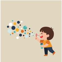 Happy child blowing colorful bubbles in flat design art vector
