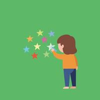Child creating colorful stars in playful flat design art vector